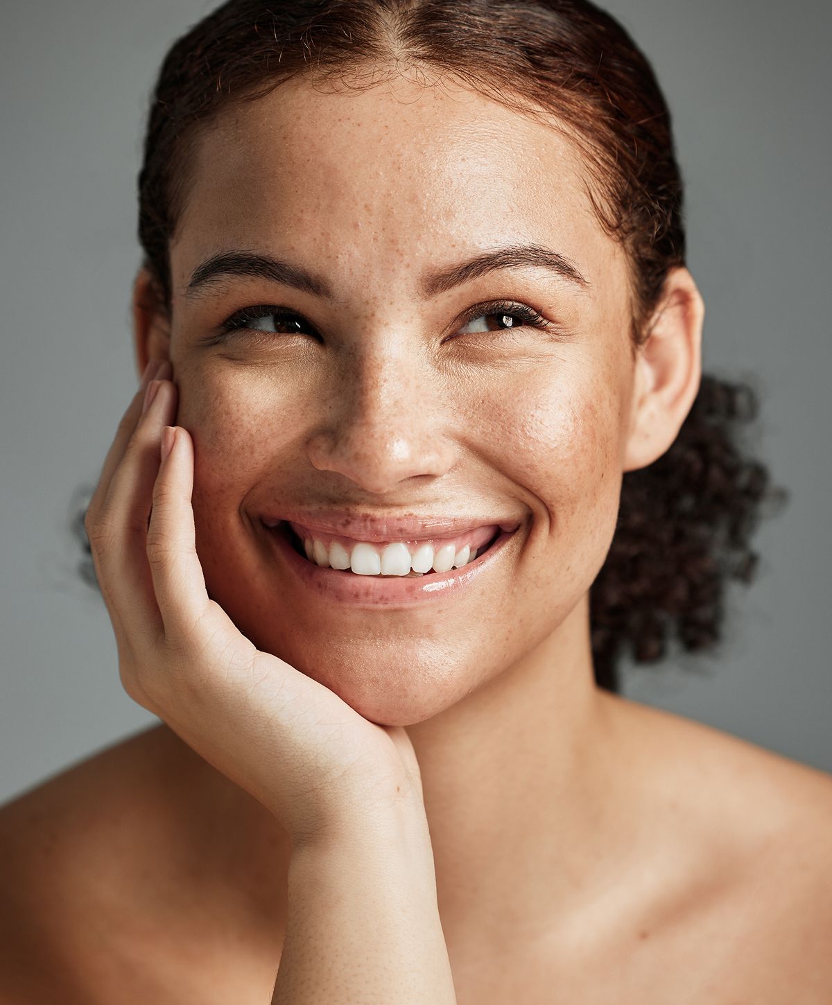 semaglutide patient model with freckles smiling